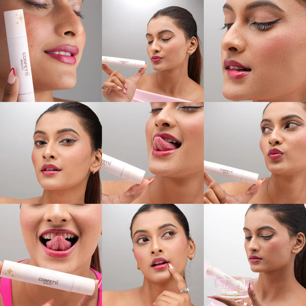 Phool Key lip gloss swatch on lips glossy finish