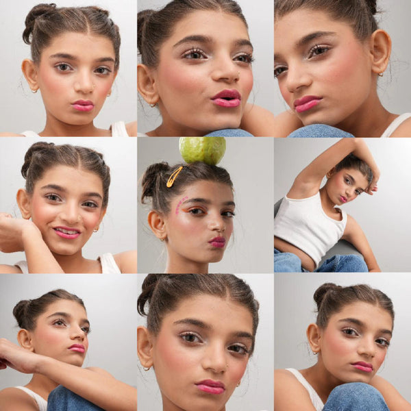 Different shots of Model wearing Confetti Beauty Nakhrewali shade