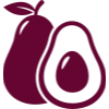 A stylized dark red avocado icon on a light gray background.