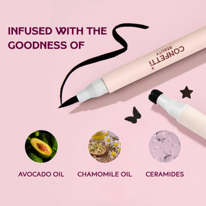 Confetti Beauty Inked Plot Twist eyeliner with butterfly stamp detail — ophthalmologist-tested
