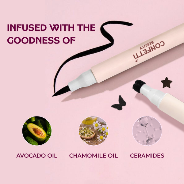 Confetti Beauty Inked Plot Twist eyeliner with butterfly stamp detail — ophthalmologist-tested