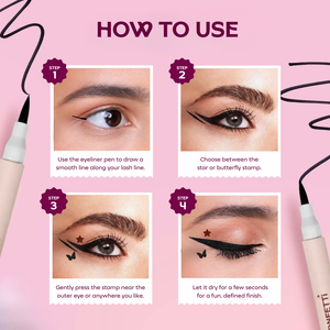 Teen model wearing Confetti Beauty Haloed brown eyeliner and stamp look