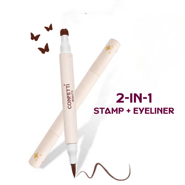 Haloed brown coloured eyeliner stamp detail — heart, star or butterfly stamp applicator