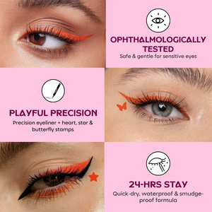 Confetti Beauty Showgirl orange pop Plot Twist eyeliner felt-tip precision line