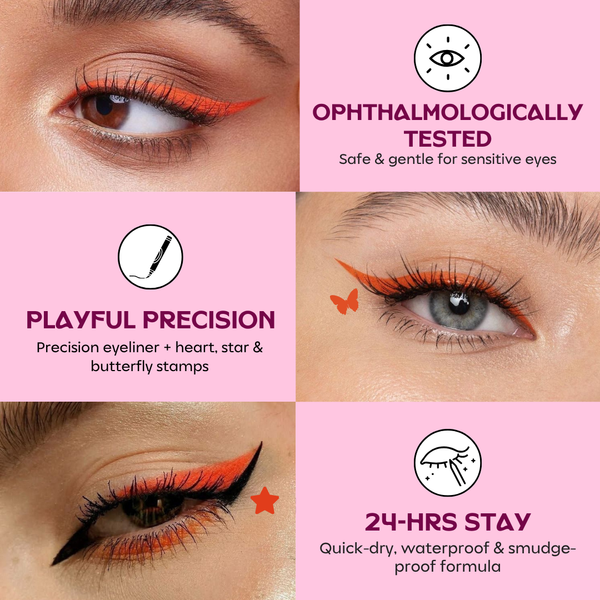 Confetti Beauty Showgirl orange pop Plot Twist eyeliner felt-tip precision line