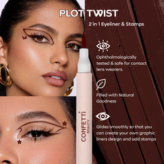Confetti Beauty Haloed soft brown Plot Twist coloured eyeliner with stamp — product flat lay