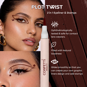 Confetti Beauty Haloed soft brown Plot Twist coloured eyeliner with stamp — product flat lay