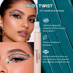 Confetti Beauty Venom peacock blue Plot Twist coloured eyeliner with stamp — product flat lay