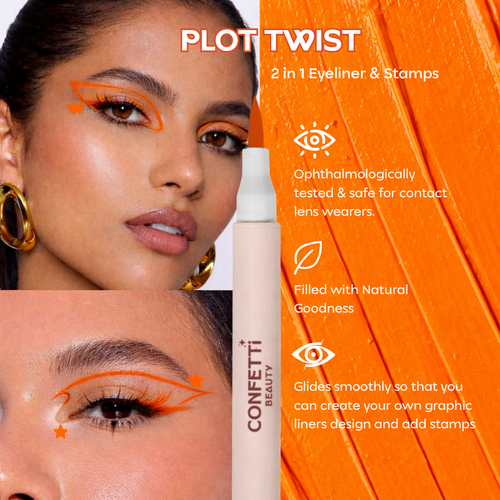 Confetti Beauty Showgirl orange pop Plot Twist coloured eyeliner with stamp — product flat lay