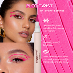 Confetti Beauty Snapped hot pink Plot Twist coloured eyeliner with stamp — product flat lay