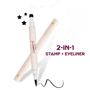 Confetti Beauty Plot Twist Inked black drama eyeliner product and model grid shot