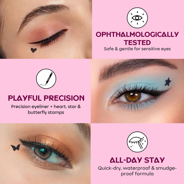Close-up of Inked black eyeliner line on eye — precise felt-tip application